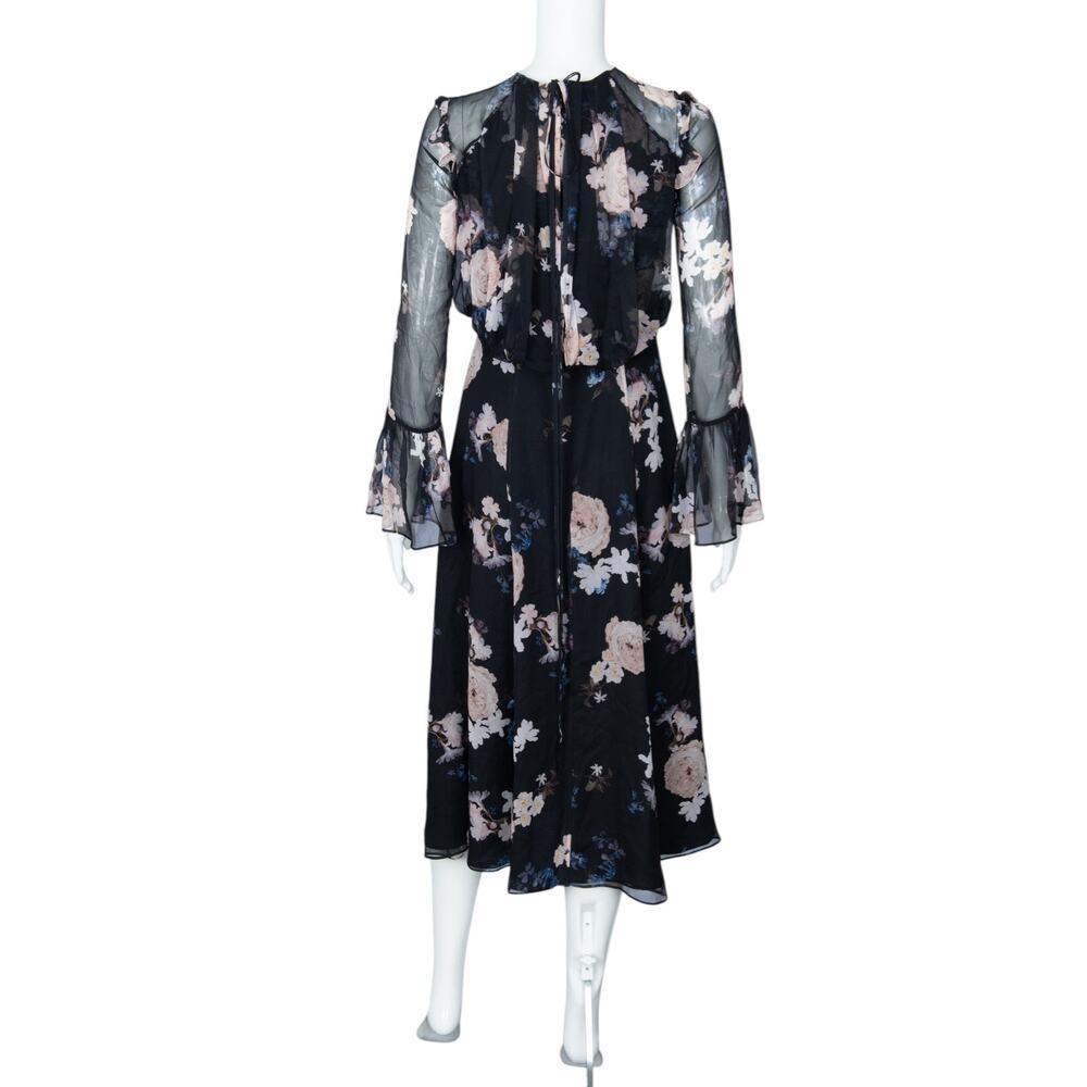 ERDEM Navy Silk Chiffon Floral Print Midi Dress Size 2 - Picture 2 of 3